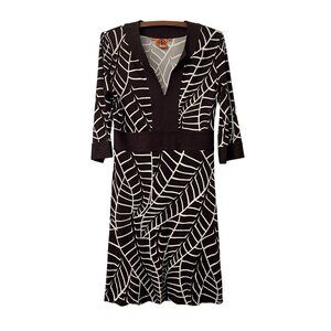 Tory Burch Womens Dark Brown Banana Botanical Leaf Silk Sheath Dress Size Small